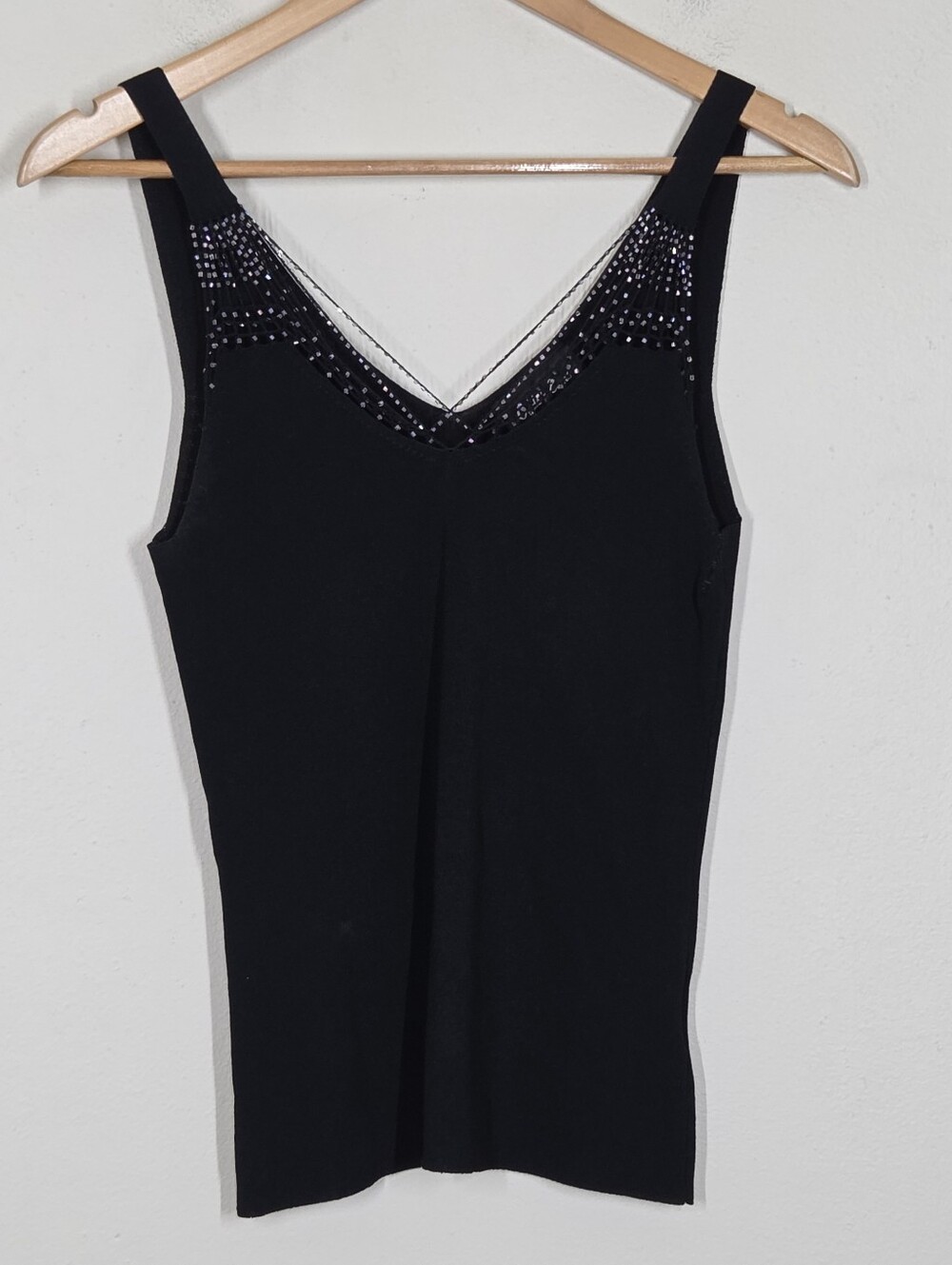 Vtg 90s Y2K Black Knit Beaded Tank M Fairy Grunge Whimsigoth Goth Glam